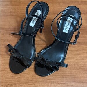 Steve Madden Black Patent Bow Ankle-Strap Heels